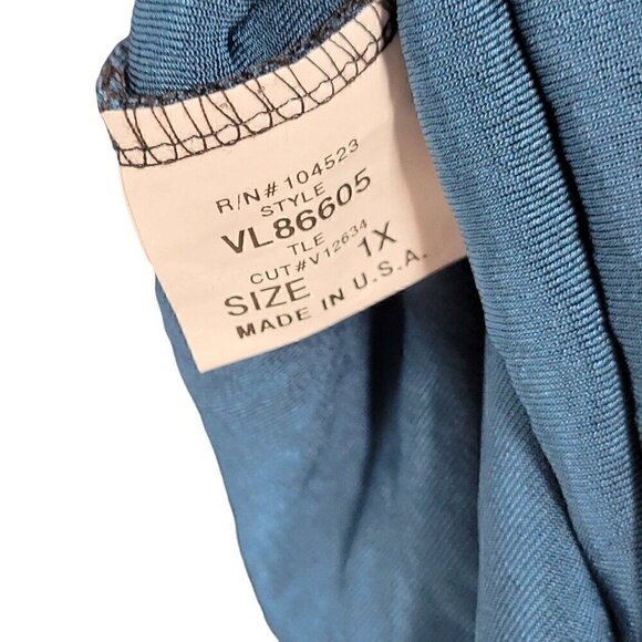 Whimsigoth Glitter Dark Fairy Blue & Black 1X Button up Top Floral 3/4 Sleeve - Picture 4 of 4